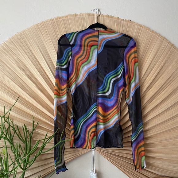 NWT Oval Square Sassy Long Sleeve Mesh Top - Picture 5 of 7